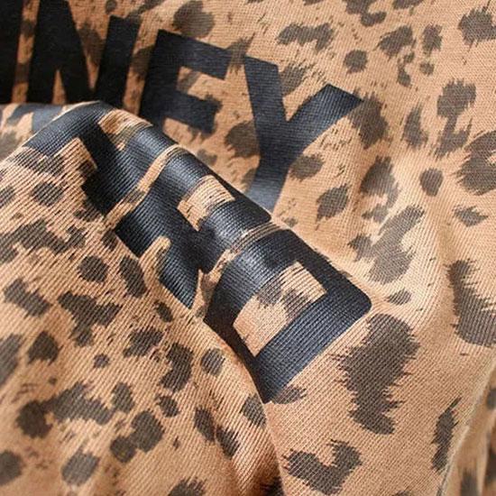 Women's Leopard Print Long Sleeve Sweater Autumn Korean Letter Print Loose Bottoming Shirt Short Round Neck Shirt