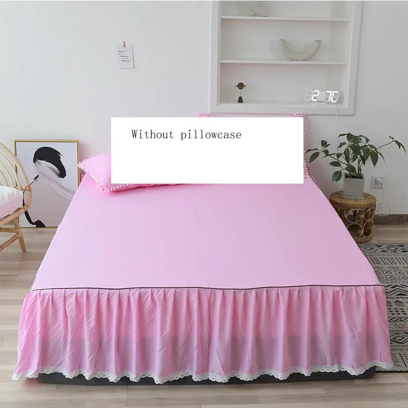 Solid Color Bed Skirt One-piece Washed Cotton Bed Sheet Simmons Protective Cover Bed Cover Bed Cover Size Bed Apron Non-slip Skirt