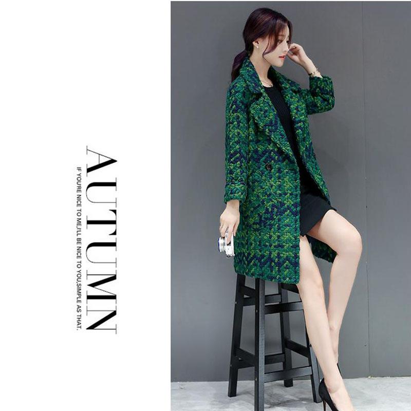 Vintage  Houndstooth Coat Ladies Plaid Imitation  Woolen Coat Long Slim and Thick Trench Coat Plus Size Tweed Jacket