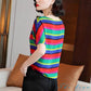 Women's Summer Slim Round Neck Fit Short Sleeve Top Print Versatile T-Shirt
