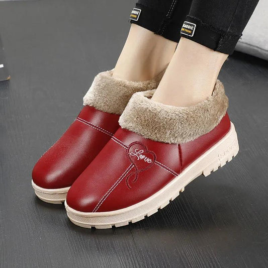 Winter Cotton Slippers Women's Warm Waterproof Men's Shoes Home Slippers with Heel