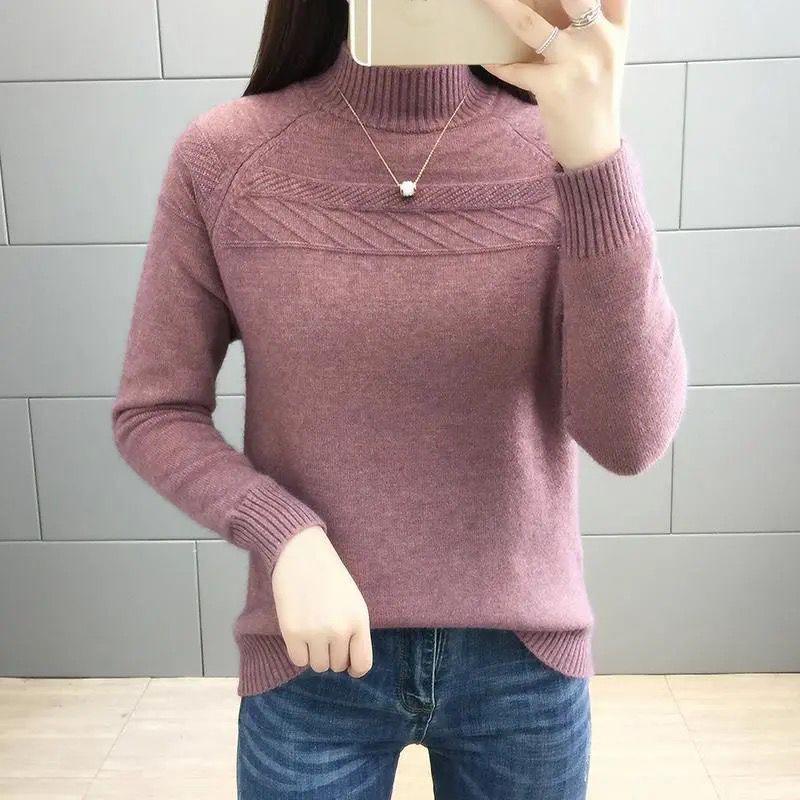Fall/Winter Women Plus Velvet High-necked Sweater Short Thickened Warm Pullover Sweater Large Size Knit Jumper Bottoming Shirt