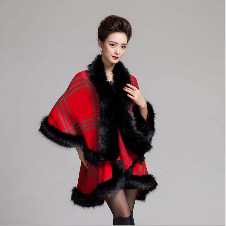 Women's Faux Fur Coats Winter Keep Warm with Fur Fox Collars Slim Female Fur Cloak Fur Shawl Coat