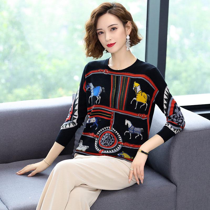 Autumn Winter Women 3d Printed Jumper O-Neck Knitted Pullover Casual Loose Wool Sweaters Outwear or Bottoming