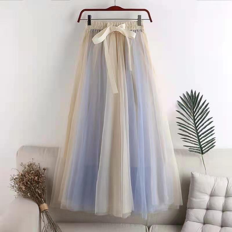 Women Summer High Waist Long Party Skirt Slim Elegant Streetwear Gauze A-line Casual Skirt
