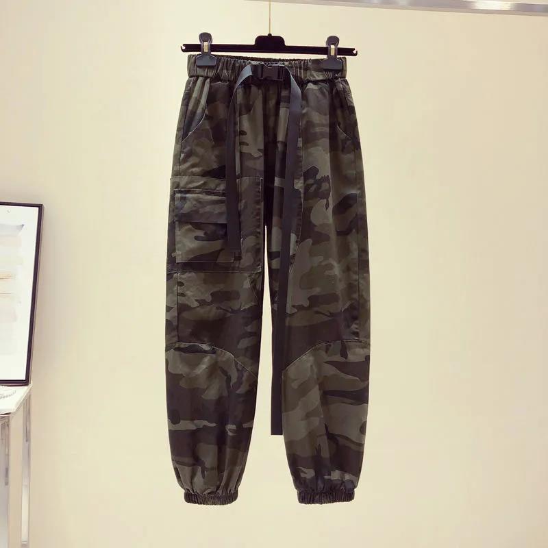 Spring and Summer Cotton Camouflage Overalls Women's High-waist Pants Loose and Thin Plus Size Casual