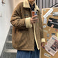 Lamb Wool Coat Men's Ins Style Korean Version of The Trend Plus Velvet Thickening Couple Cotton Winter Short Lapel Corduroy Cotton Coat