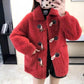 Women's Lamb Wool Coat Horns Buckle Sheared Wool Winter Korean Style Thick Square Collar Not Shed Hair Lapel Casual Loose Grain fleece Jacket Coat