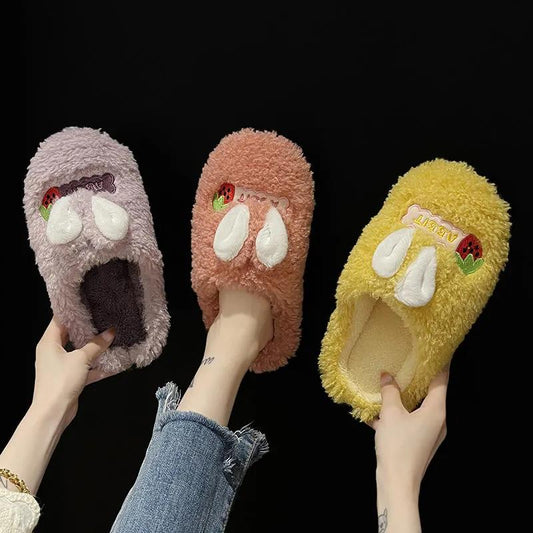 Autumn and Winter Rabbit Ears Cotton Slippers Indoor Warm Furry Flat Shoes Leisure and Entertainment Home Essentials