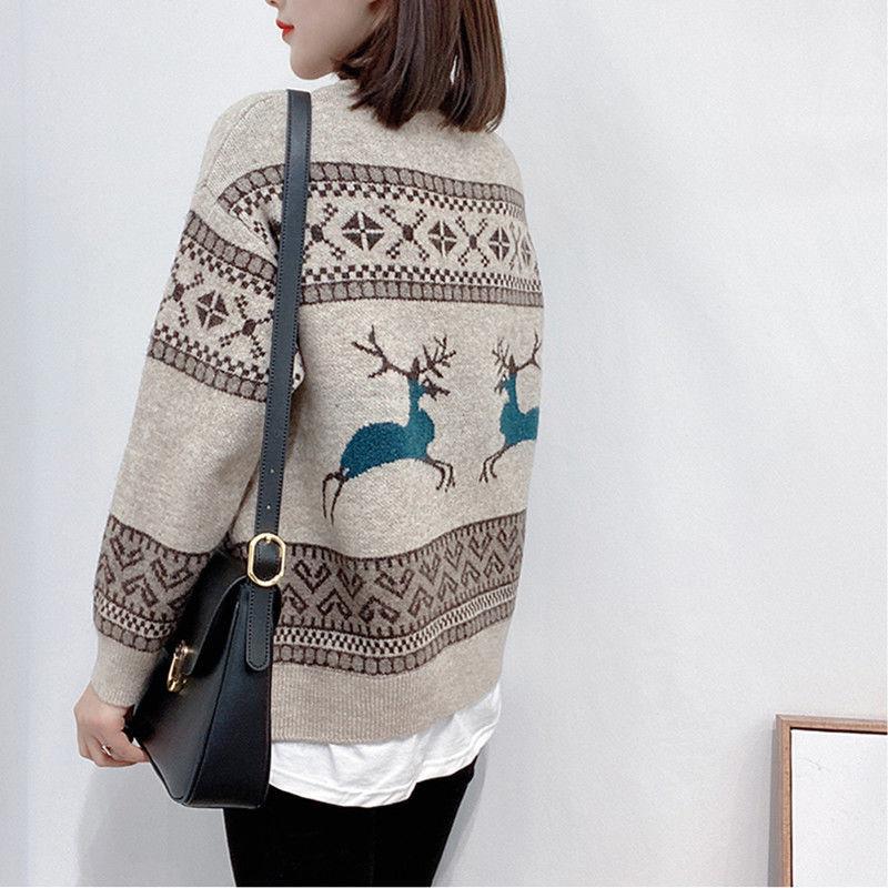 Autumn Winter  Women Fashion Mid-length   Sweater Casual Knitting Sweater  Round Neck Pullovers Loose Casual Long Sleeve Sweater