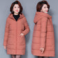 Winter Down Jacket Fashion Solid Color Hooded Parka Coat Thick and Warm Mid-length Down Cotton Jacket for Women
