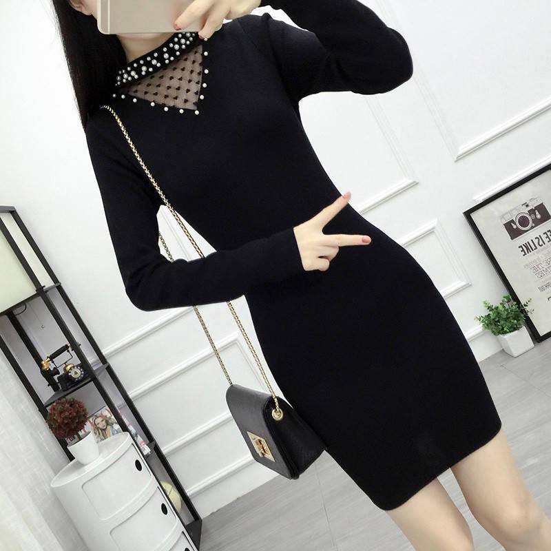 Women Sweater Dress O-neck Full Sleeve Sashes Stretch Vestidos Female Knee-length Knitted Dress