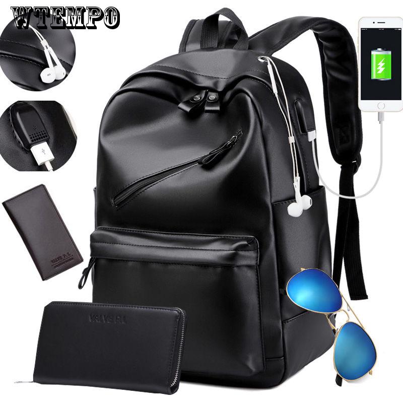 Men's Leather Backpack Anti-theft Backpack Rechargeable and Waterproof