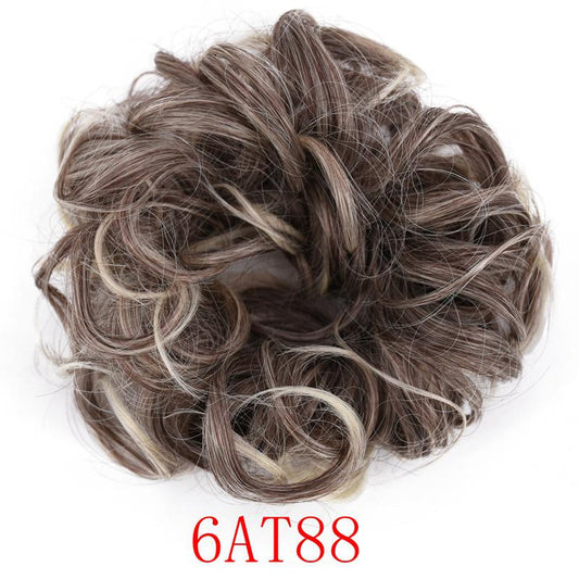 Girls Curly Scrunchie Chignon Rubber Band Multicolor Synthetic Hair Ring Wrap on Messy Bun Ponytails
