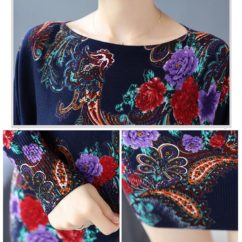 Floral Print Sweater Dress Women Long Sleeve Loose Casual Long Jumper Ladies Autumn Winter Sweater Dress
