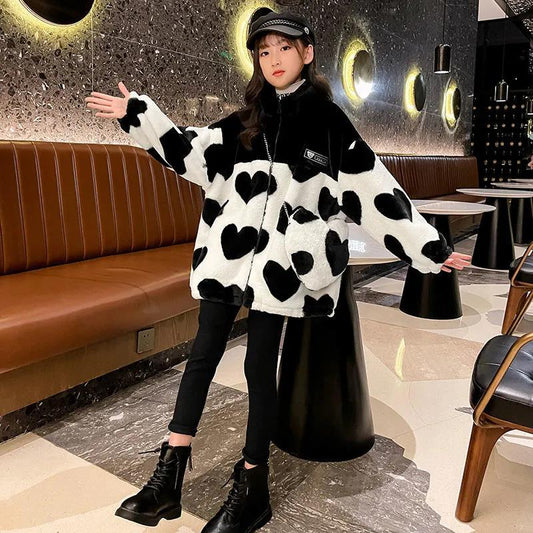 Girls Lamb Puffer Jacket Warm and Thick Autumn and Winter Clothes Windproof Stand Collar Top