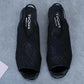 Plus Size 35-41 Summer Women Outdoor Hollow Mesh High Heels Flat Bohemian Beach Shoes Non-slip Office Lady Sandals