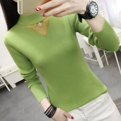 Pofulove Women Half Turtleneck Sweater Bottoming Shirt Long Sleeve Autumn Winter Pullover Slim Tight
