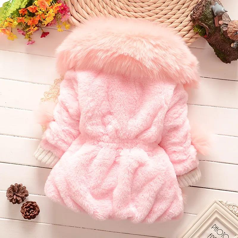 Girls' Winter Padded Wool Sweater Jacket Children's Fur Collar Cotton-padded Jackets Girl's Winter Fur Plus Velvet Padded Jacket