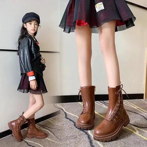 Girl's Martin Boots Winter Autumn Little Princess Plush Boots British Style Children Solid Color Casual Boots