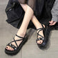 Muffin Thick Bottom Casual Sandals Summer Flowers Flat Heightened Roman Shoes Ladies Sweet Temperament Sandals A Pedal