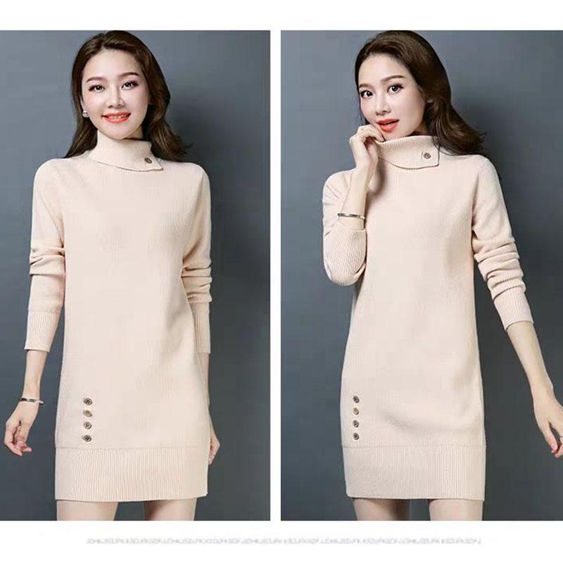 Autumn and Winter Long Turtleneck Sweater Knit Loose and Thin Base Shirt Plus Fluff Thick Dress