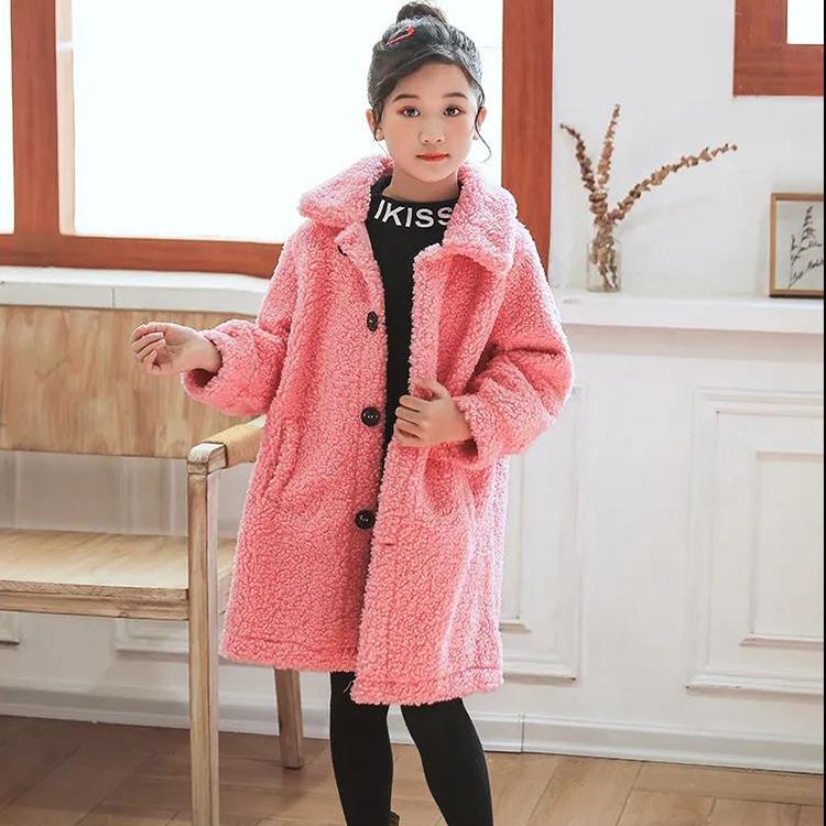 Festive Christmas Clothes Girls Thick Woolen Coat Double-breasted Mid-length Woolen Autumn and Winter Coat