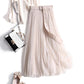 Half-length Skirt with Belt Female Autumn and Winter Mid-length A-line Pleated Skirt Fairy Mesh Drape Skirt