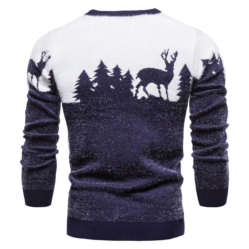 Slim Winter Christmas MensFashion Sweater Christmas Tree Deer Print Sweaters Casual O-neck Male Pullovers Sweaters Pull