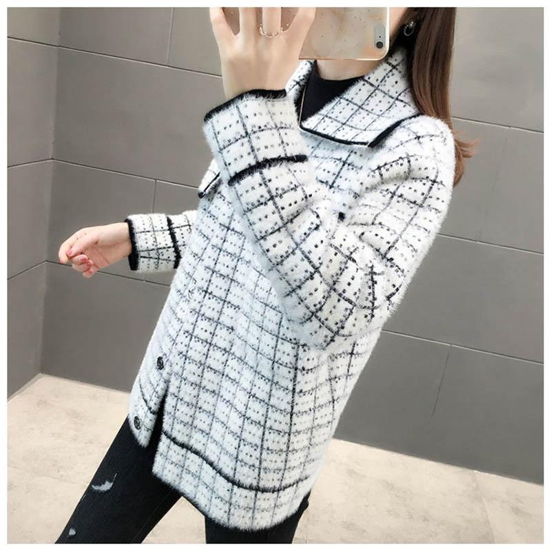 Non-shedding Autumn and Winter Women's Imitation Mink Fleece Sweater Women's Knitted Cardigan Jacket Thickening
