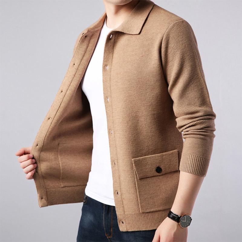 Fall Men's Sweaters Lapel Knit Cardigan Youth Korean Outerwear Knit Sweaters Trend