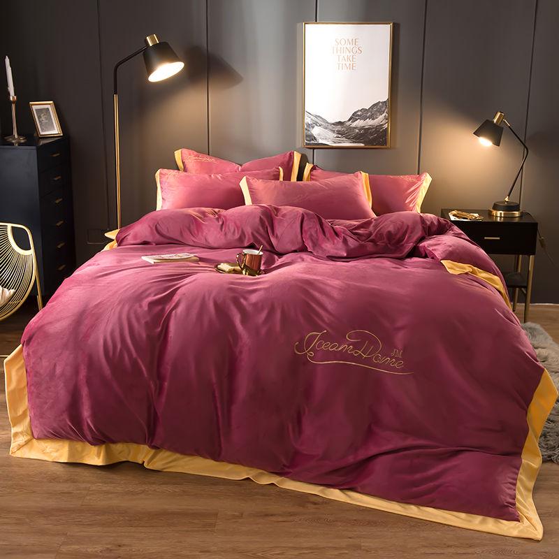 4pcs  Home Textile Bedding Sets Fleece Bedding Set Duvet Cover King Queen Winter Quilt Cover Set