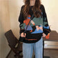 Pofulove Autumn Winter Drop Shoulder Sweater Women Fashion Korean Loose Jacquard Wild Sweater