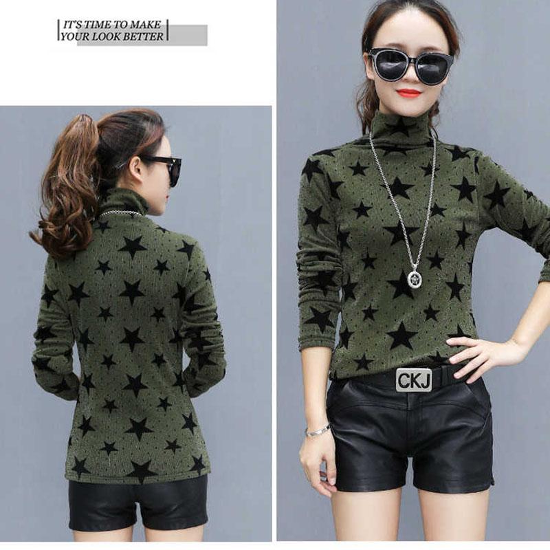 Women star printed Turtleneck pullover Sweaters Plus Size thicken velvet Sweaters slim winter