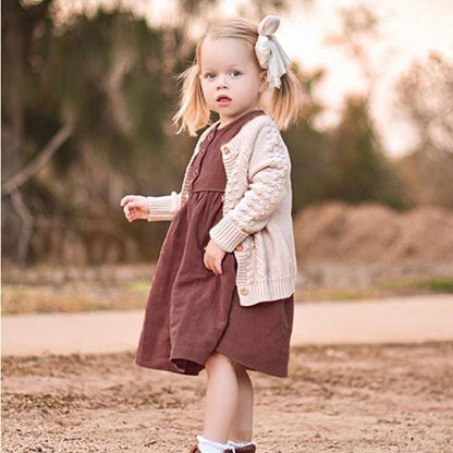Toddler Kid Baby Girl Summer Dress Ruffles Sleeves Party Children Girls Casual Button Dress Sundress Clothes Pure Color Retro A-line Skirt