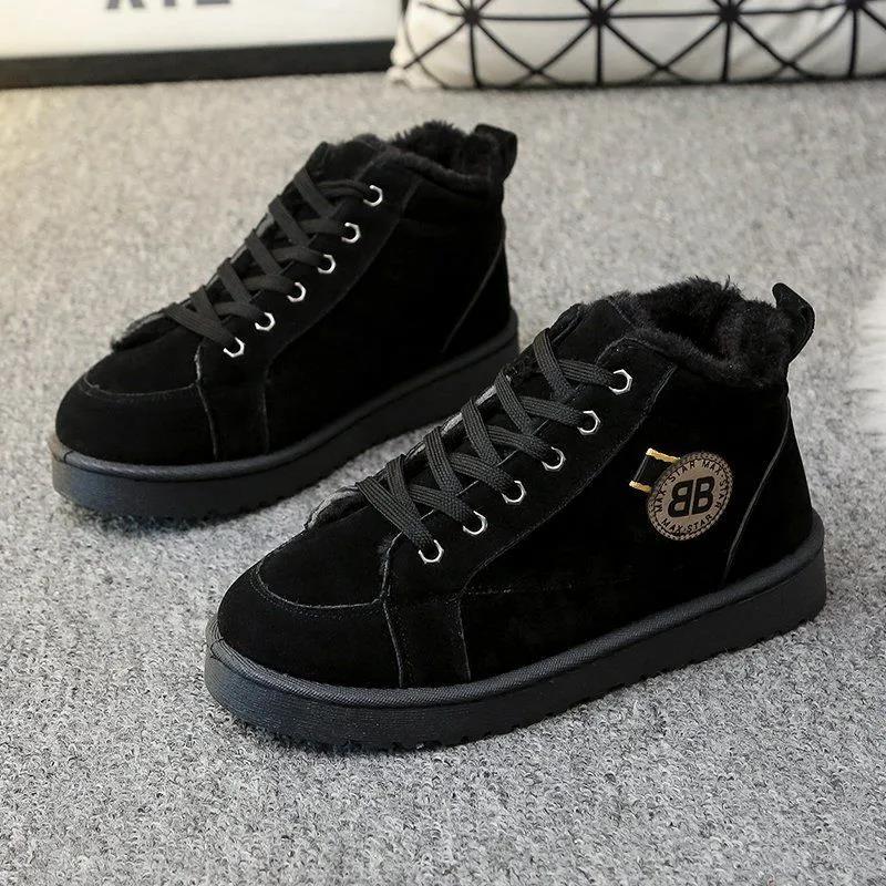 Winter Cotton Shoes Women Plus Velvet Warm Short Tube Laces Snow Boots Ankle Boots