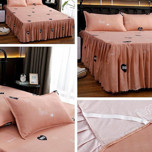 Three-piece Bedroom Twill Bed Skirt Bedspread Double Non-slip Mattress Protection Cover Skin-friendly Bed Cover and Dust Cover