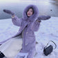 Winter Down Cotton Jacket Women's Long Over-the-knee Cotton Jacket Fluffy Fur Collar Hooded Loose Horn Button Cotton Jacket