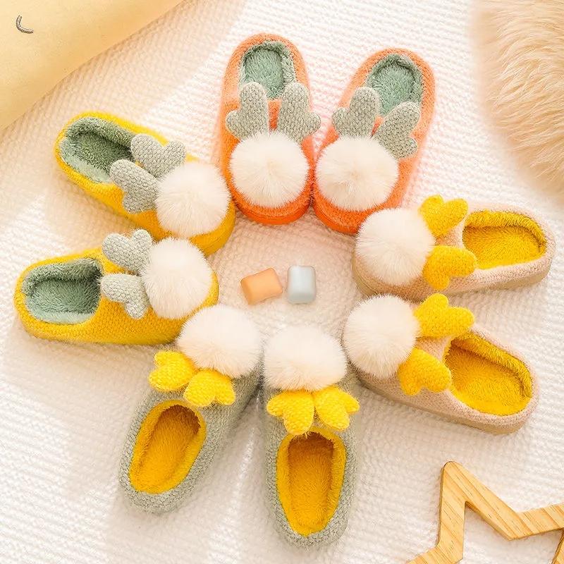 Children's Cotton Slippers Bag with Boys and Girls Children's Cotton Shoes Winter Warm Cute Cartoon Home Shoes