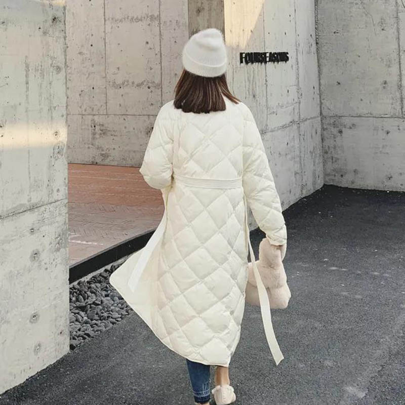 Down Padded Jacket Women's Winter Korean Style Temperament Was Thin Stand-up Collar Mid-length Over-the-knee Coat Thick Padded Jacket