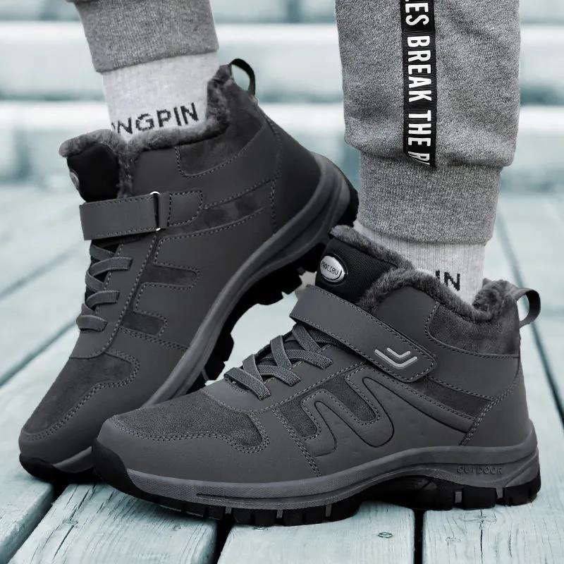 Walking Shoes Winter Cotton Shoes Plus Velvet Warm Leather Surface Waterproof and Ski-proof High-top Snow Boots Male