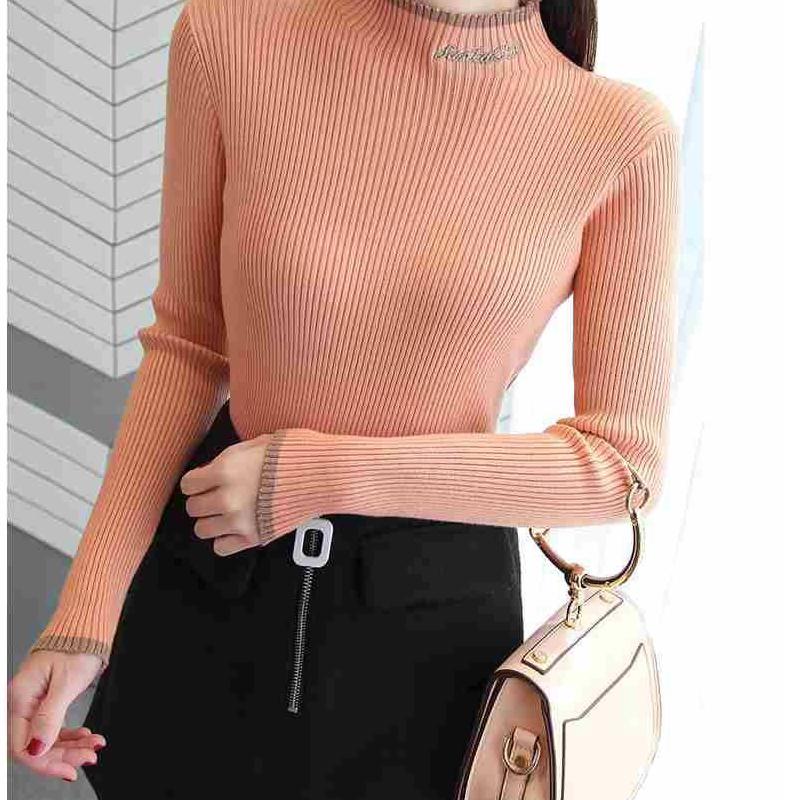 Pofulove Turtleneck sweater women top long sleeve warm sweaters Embroidered Knitted pullover