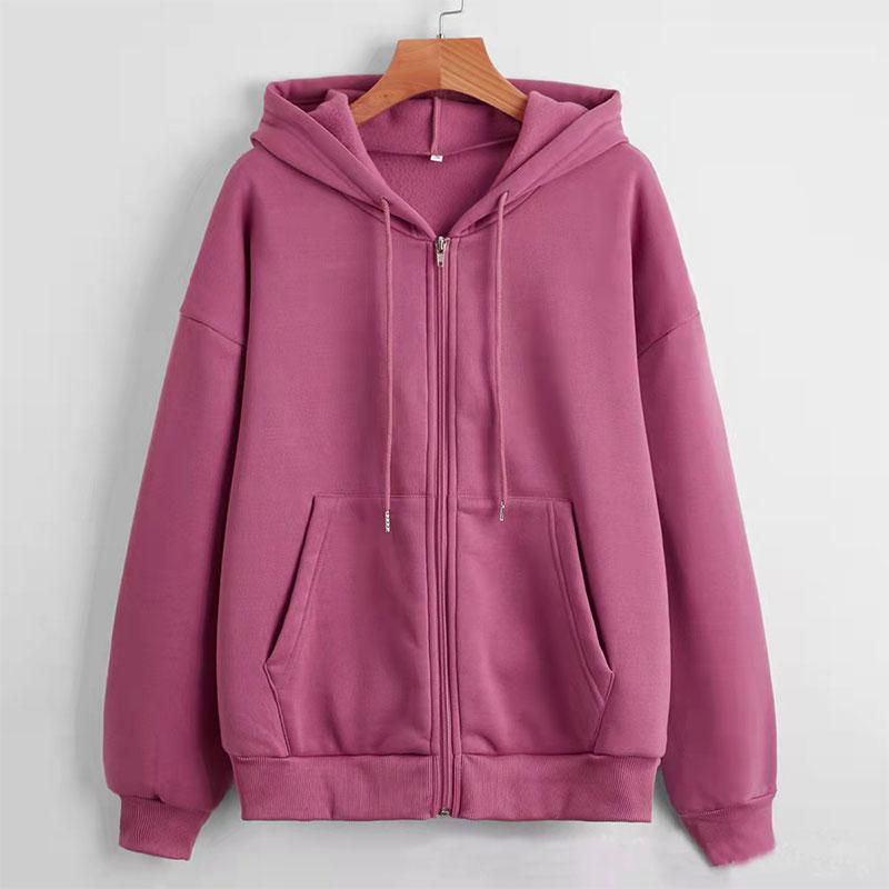 Hooded Sweater Women's Fleece Bf Loose Zipper Top Autumn and Winter Cardigan Ins Ladies Coat