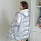 Winter Glossy Down Jacket Korean Thick Hooded Cotton Jacket Solid Color Disposable Mid-length Ladies Down Jacket
