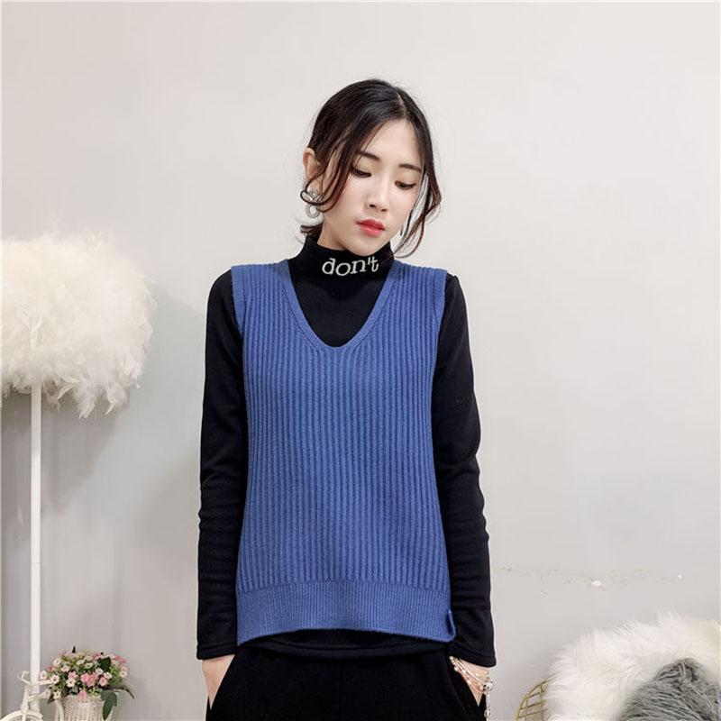 V-neck Knitted Short Vest College Style Solid Color Loose Vest Striped Casual Women's Sweater