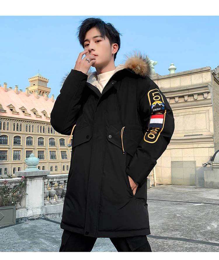 Winter Men's Parka Coat Thicken Warm Fleece Jacket Large Fur Collar Hooded Cotton Jacket