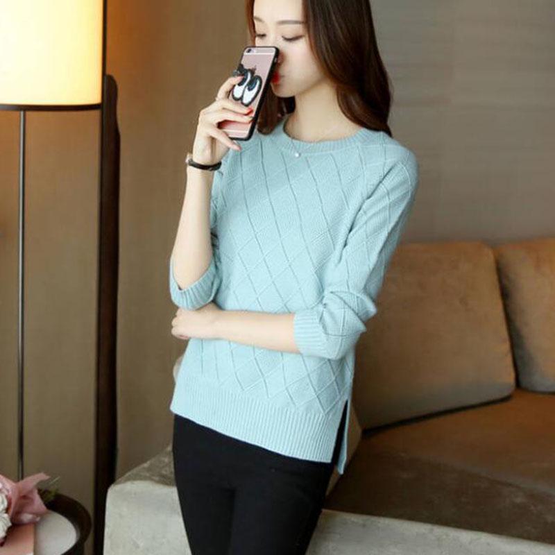 Fashion Winter Thick Sweater for Women O-Neck Cute Solid Knitted Pullover Girls Lady  Split Sweater