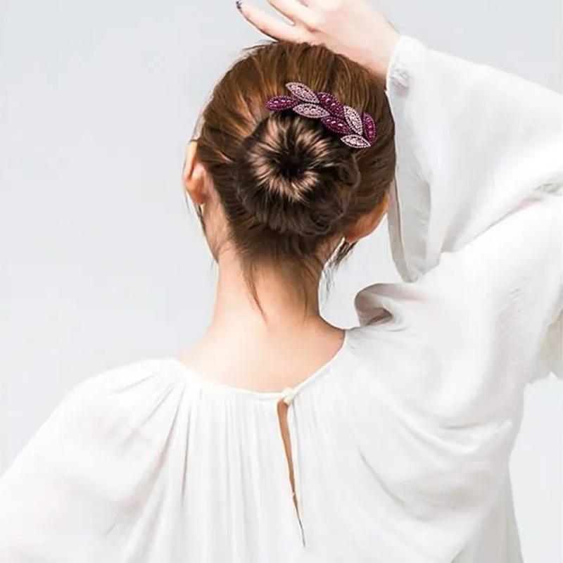 Diamond Leaf Hair Comb Insert Comb Hair Accessories Plate Hairball Head Drill Bit Flower Girl Hairpin Mother Headdress Shiny Hairpin