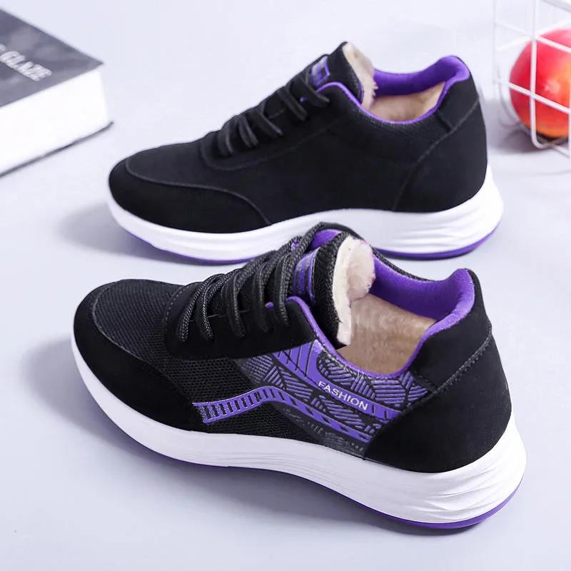 Women Autumn and Winter Fleece Warm Non-slip Sports Casual Shoes Light Soft Bottom Running Travel Shoes Mother Shoes