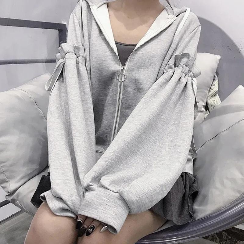 Women Sweatshirt Lantern Sleeve Patchwork Fashion Streetwear Hip Hop Hoodies Autumn Winter Zipper Jackets Oversized Tracksuit Women Sport Shirt